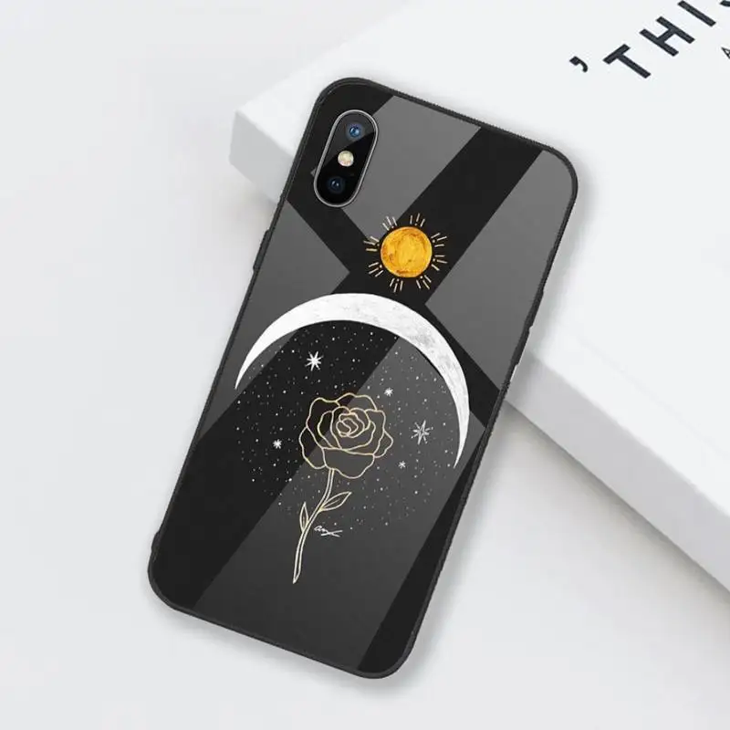 

Art Sun Flowers Cat Snake Moon Phone Case Tempered glass For iphone 6 6S 7 8 plus X XS XR 11 12 mini PRO MAX