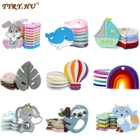 tyry hu 1pc silicone teether bpa free cartoon rabbit rainbow whale pacifier chain diy accessories baby teether molar toys