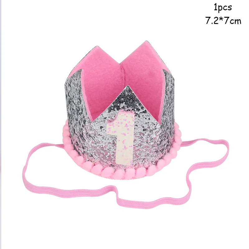 1pcs 7.2x7cm WEIGAO 1/2/3 шапки для вечеринки в честь Дня Рождения, украшение на один день рождения, шапка принцессы, корона, детский ободок для дня рождения, 1, 2, 3 года, Декор - Цвет: 1pcs 7.2x7cm