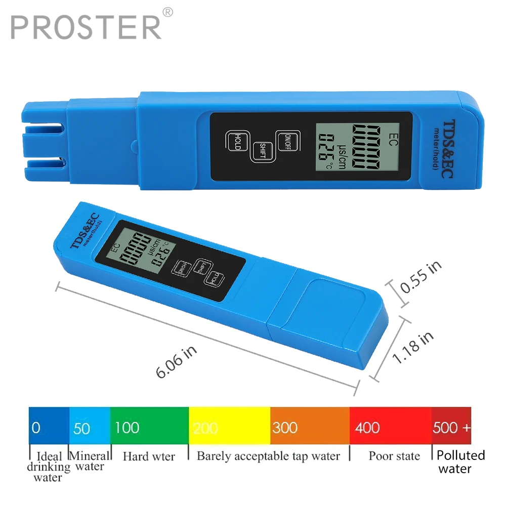 Proster Digital TDS Meter Tester Portable Water Quality Test Pen 0-9990ppm Range Water Purity Temperature TDS EC Measure Meter