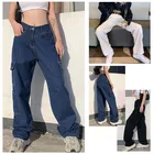 Модные повседневные женские джинсы Y2K с высокой талией, уличная одежда в стиле Харадзюку, свободные прямые брюки с карманами, винтажные джинсовые брюки-карго с широкими штанинами