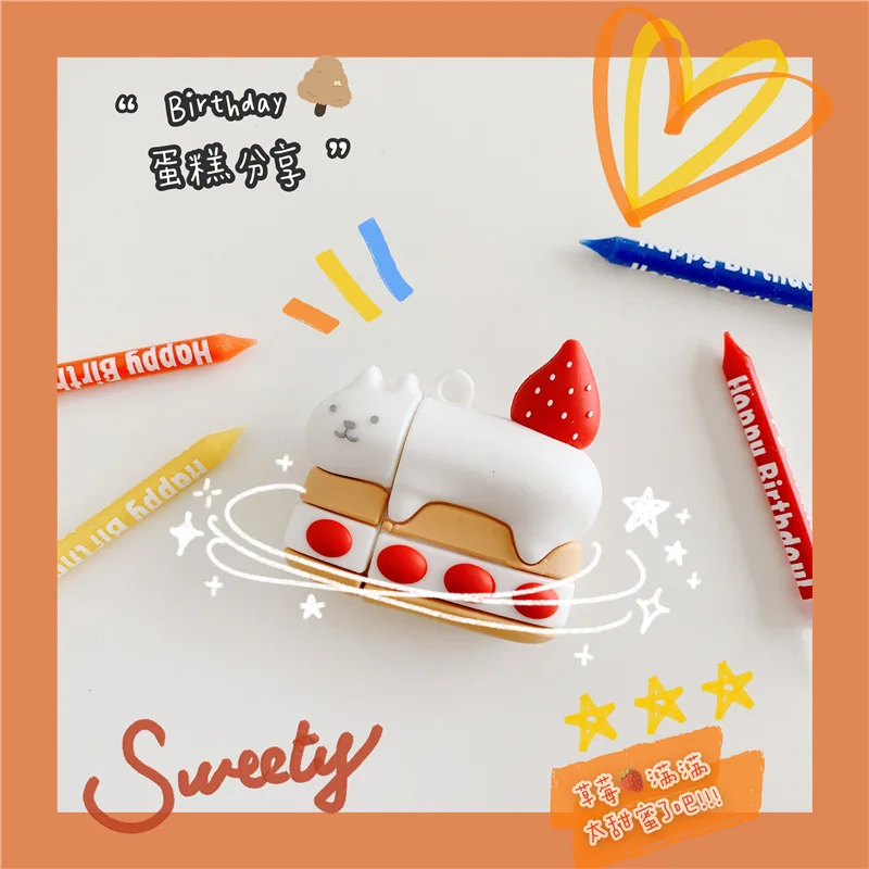 

Cute Strawberry Cat Cake Earphone Case 2021 AirPods 1 and 2 Case Airpods Pro Case Airpod 3 Case Earphone Accessories Case