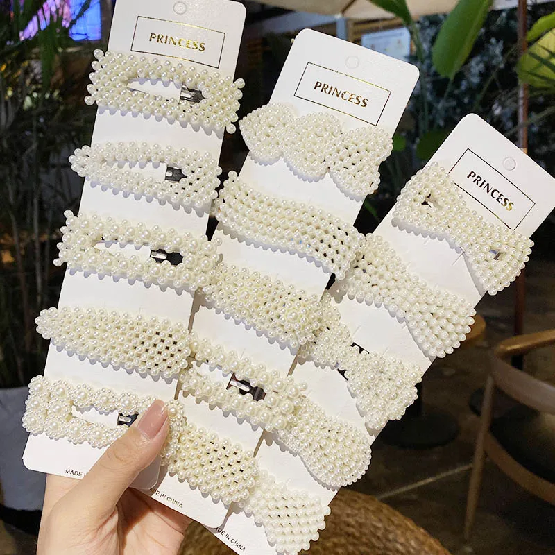 

5/8PCS/Set Women Girls Elegant Imitation Pearls Geometric Hairpins Sweet Hair Ornament Clips Barrettes Fashion Hair Accessories