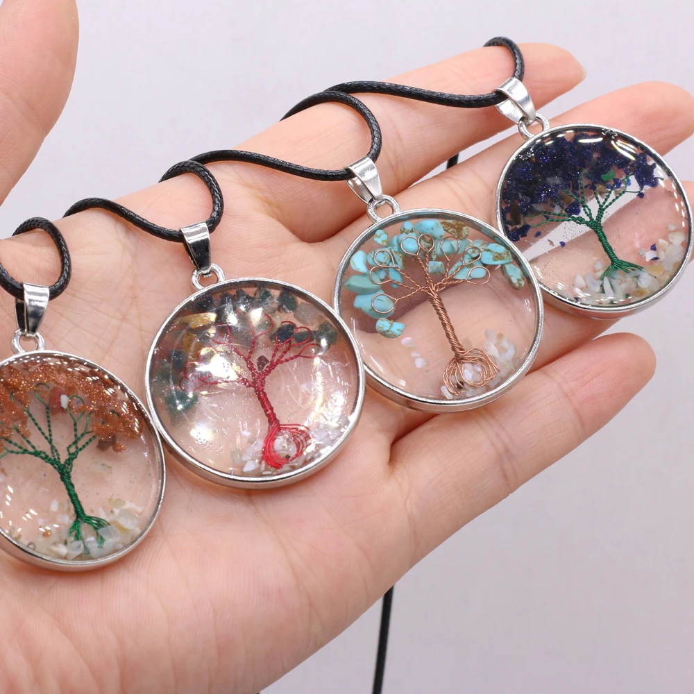 

Natural Stone Pendants Circular Transparent Gravel 33x33mm 40+5cm Blue Turquoise Agate for DIY Jewelry Making High Quality Gift