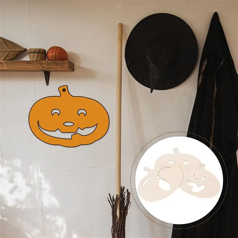 

3 Pcs Creative Portable Decorative Wooden Pumpkin White Embryos Chips Boards for Halloween Kids Painting
