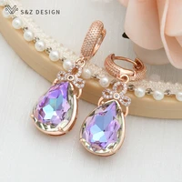 sz design new 2021 fashion luxury cubic zirconia water drop colorful crystal dangle earrings for women wedding elegant jewelry