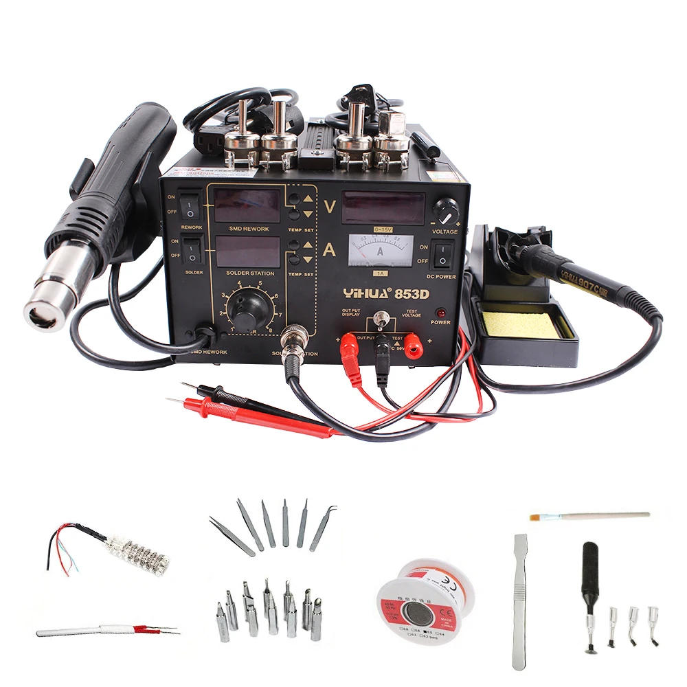 Паяльник YIHUA 853D 1A наладочная станция для пайки 3 в 1 тепловая пушка с горячим