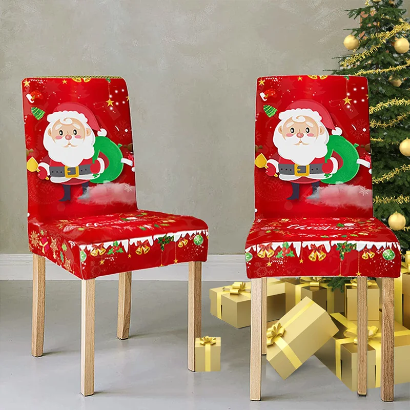 

Чехлы для кресла Санты, эластичное обеденное покрытие с принтом, Чехол для стула, кухни, Рождественское украшение для дома, гостиной