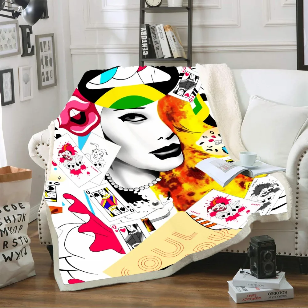 Красивое Одеяло для молодых девушек цветное игральные карты супер мягкое шерпа