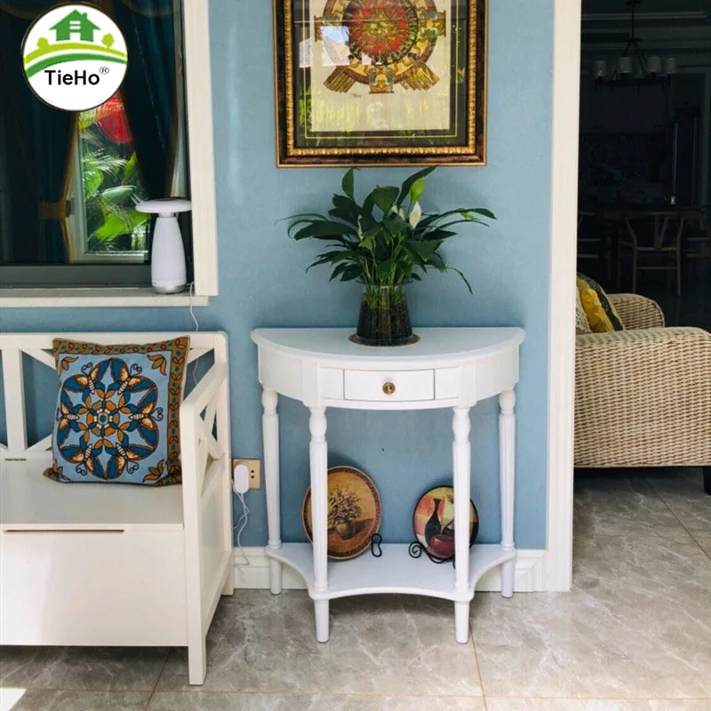 Консольный стол в европейском стиле из массива дерева с выдвижными ящиками