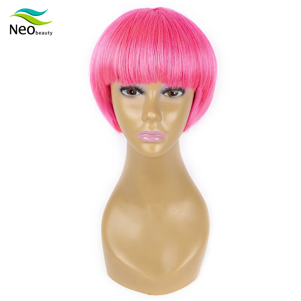 Парики с париком парики из человеческих волос розовым Бобом прямые короткие
