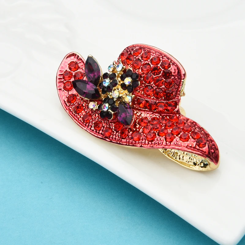 

Wuli&baby Red Rhinestone Hat Brooches For Women Beauty Flower Hat Party Casual Brooch Pins Gifts