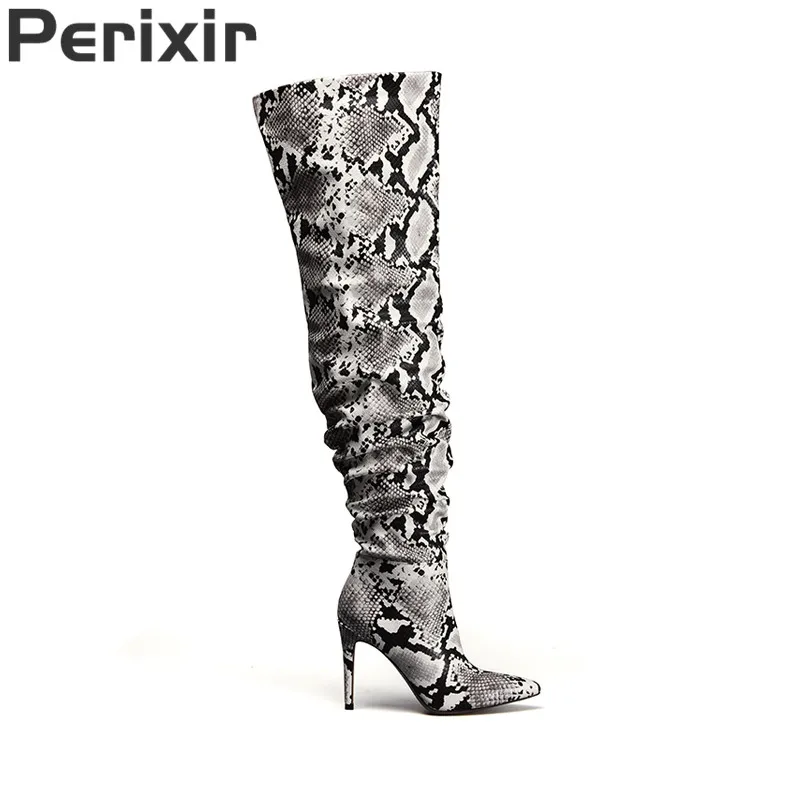 

Perixir Boots-women Snake Skin Strechy Over the Knee Boots Sexy High Heel Autumn Woman Shoes Thigh High Boot Winter Ladies Boots