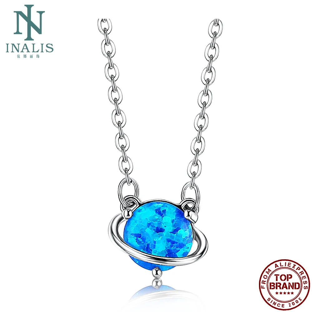 

INALIS Blue Opal Pendant Necklace For Women 925 Sterling Silver Female Necklaces Earth Shape Creative Jewelry New Arrivals