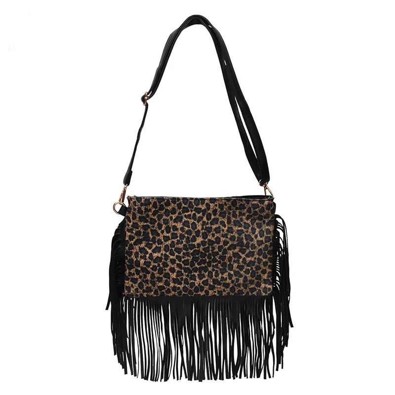

Леопардового цвета с кисточкой сумки через плечо персонализированные оптовой продажей из искусственной кожи из коровьей кожи с кисточками...