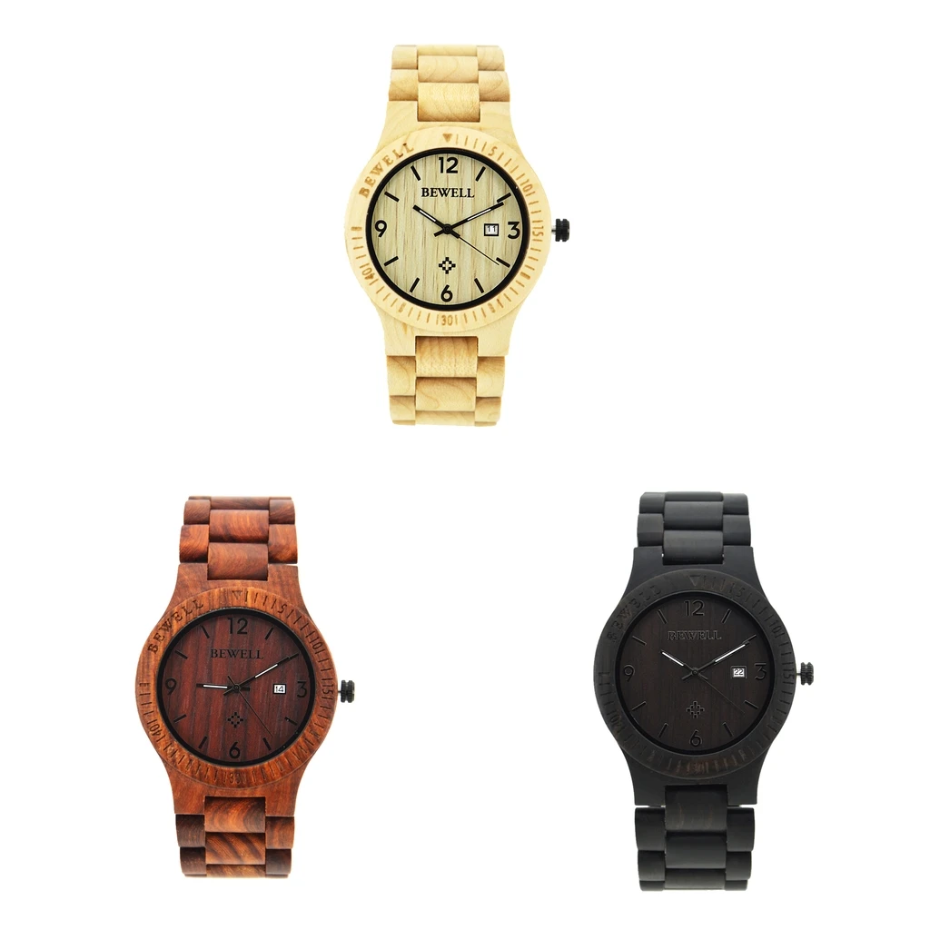 

Natural Wooden Watches For Men W/ Calendar Quartz Lightweight Wrist Watches