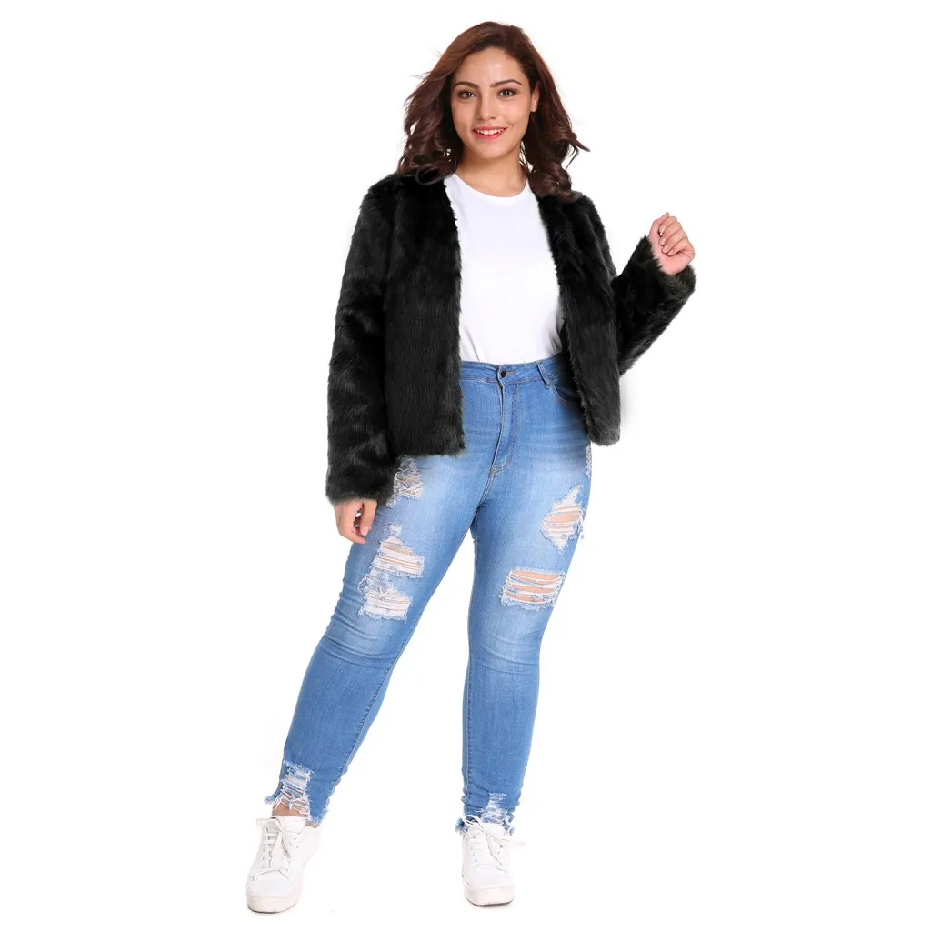 Женское осенне зимнее пушистое пальто из искусственного меха модель 2019 года