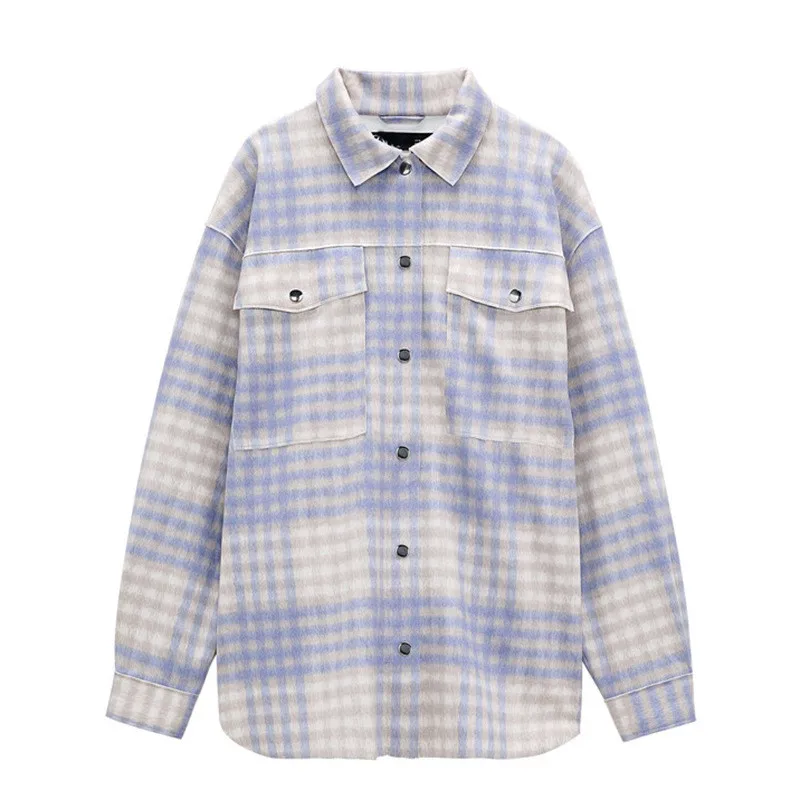 

Spring Autumn Plaid Vintage Faux Suede Jackets Tops Women Long Sleeves Casual Pockets Coats Loose short Single Breasted Outwear