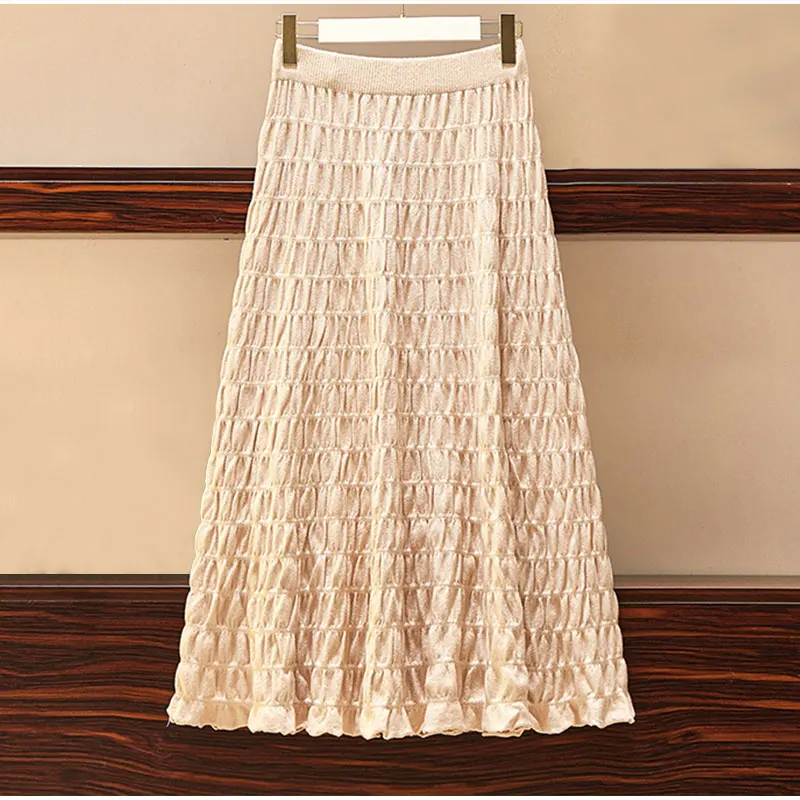 Серая плиссированная вязаная юбка-макси большого размера 5XL зимняя осенняя