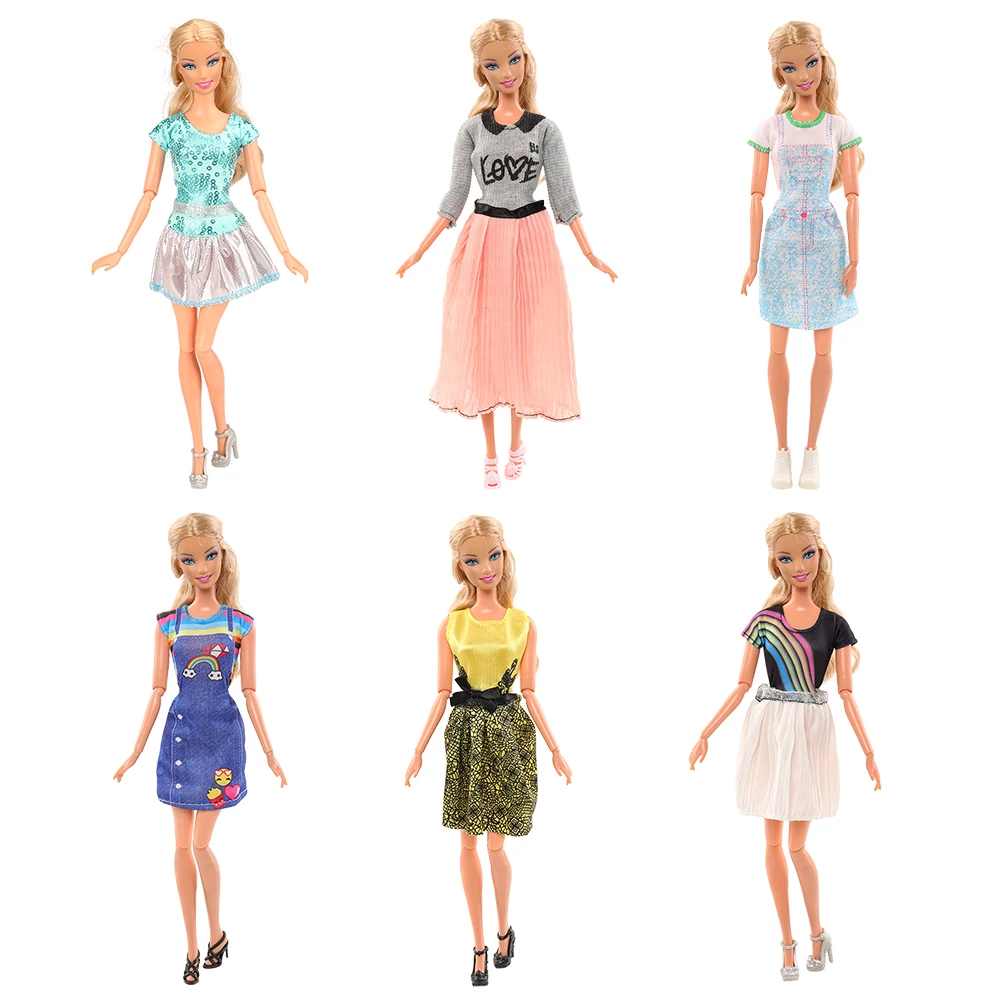 

6 piece/set Fashion Dresses for Barbie Dollhouse Accessories Doll Clothes Daily Wear Casual Outfits DIY Dressing Toys for Girl