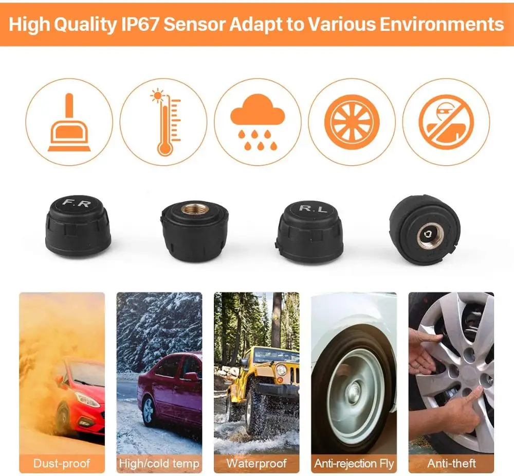 Беспроводная система контроля давления в шинах TPMS на солнечной батарее с 4