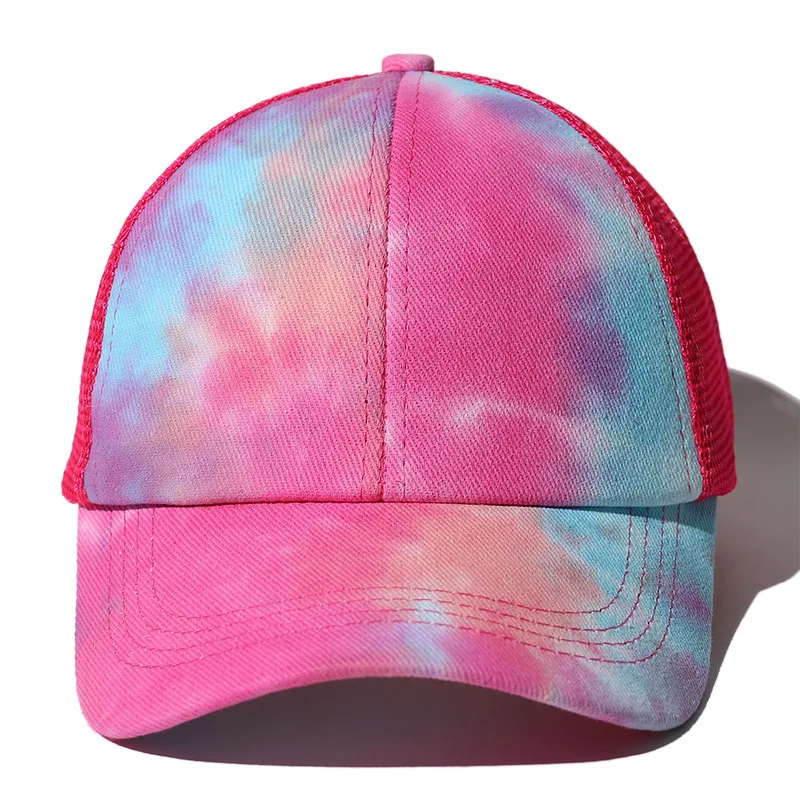 Tie Dye Criss Cross Ponytail Baseball Cap Hat Women Cotton Mesh Snapback Hip Hop Hats Fashion Adjustable Tennis Golf Caps