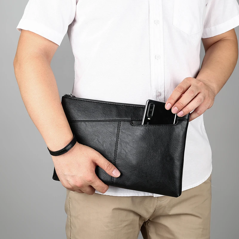 2021 new Fashion Leather Men's Clutch Bag Handbag Brand PU Leather Bag Classic Black Large Capacity Envelope Bag