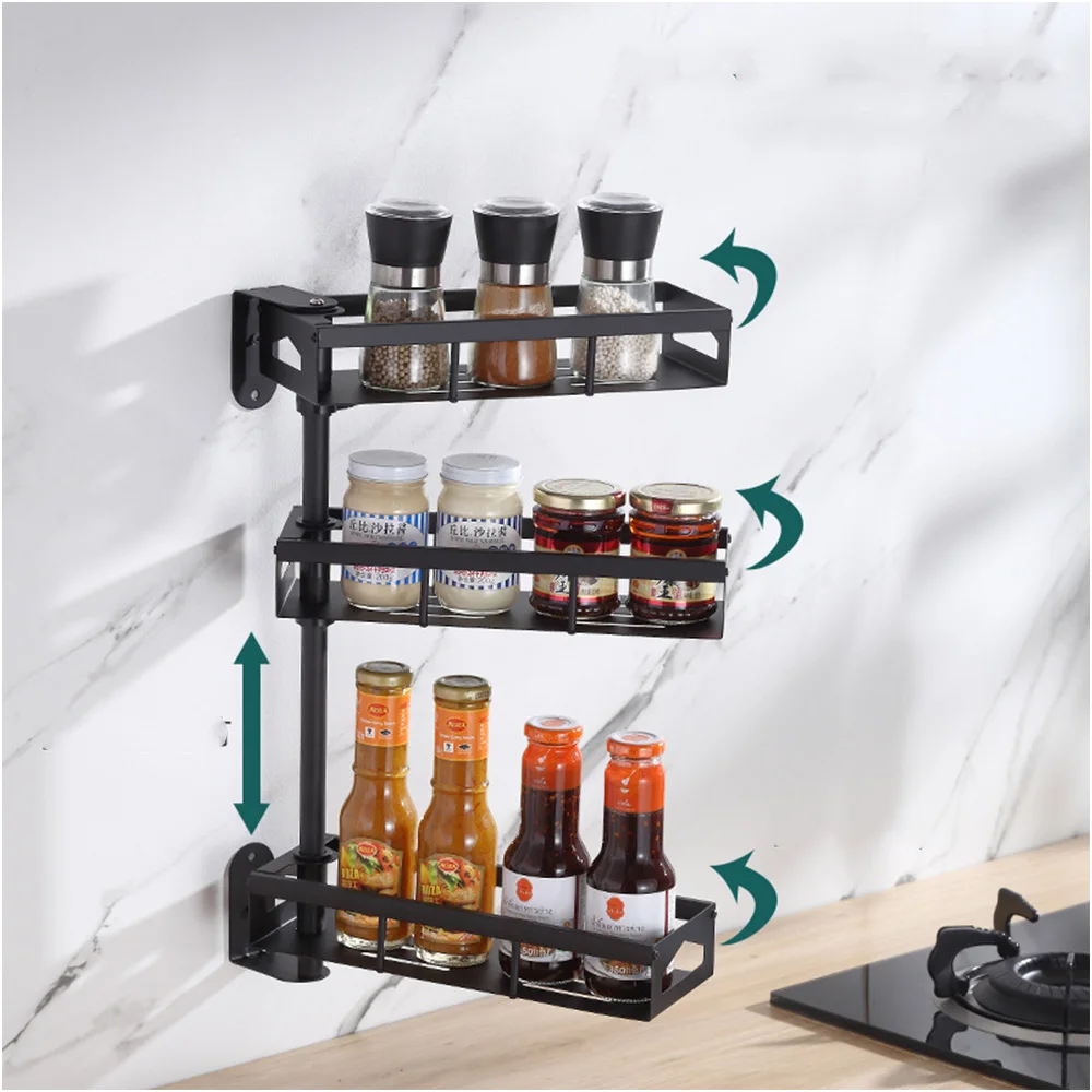 Wall Mounted Rotating Spice Rack,Stainless Steel 180° Rotation Corner Seasoning Organizer Shelf Adjusted in Height For Kitchen