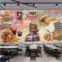 european and american burgers graffiti background 3d mural wallpaper retro fast food restaurant snack bar decor wall paper 3d