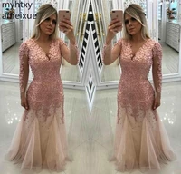 2021 new arrival pink sexy prom dress full v neck floor length sweep train mermaid natural tulle regular vintage plus size prom