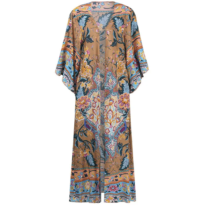 

100% Cotton Bohemian Print Bikini Cover Up Women New 2021 Sexy Loose Large Size Comfortable Vacation Beach Skirt Wholesale