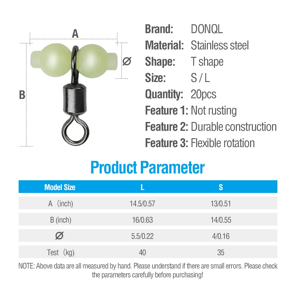 DONQL 20/50Pcs 3 Way Luminous Fishing Connector T-shape Barrel Swivel Ring Fishhook Lure Line High Quality Fish Tackle | Спорт и