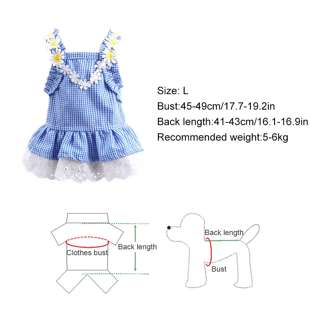 

Pet Dog Dress Sweet Lace Tulle Warm Puppy Lace Skirt Small Medium Pet Summer Party Plaid Print Cute Princess Costume Blue L-S