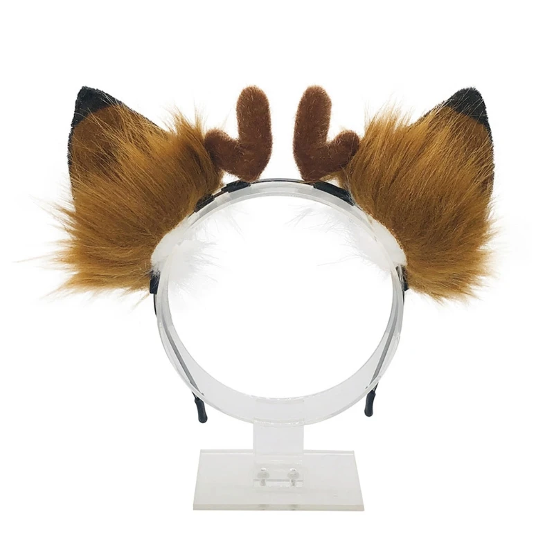 

Lovely Reindeer Animal Headbands Faux Fur Ears Adjustable Hairhoop Headwear Hair Costume Accessories for Cosplay Party