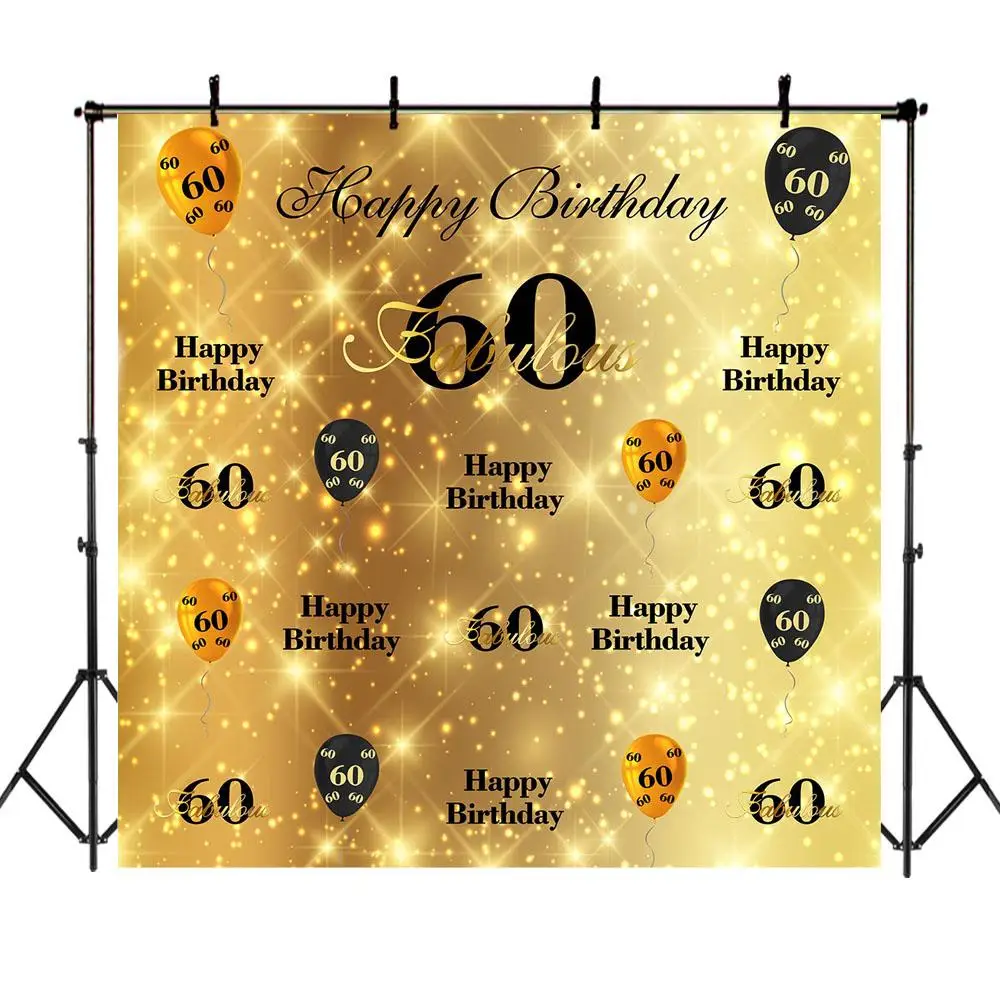 

Nitree 60th Birthday Backdrop Gold Black Balloon Repeat Steps Photo Background Gold Glitter Bokeh Shiny Photography Backdrops