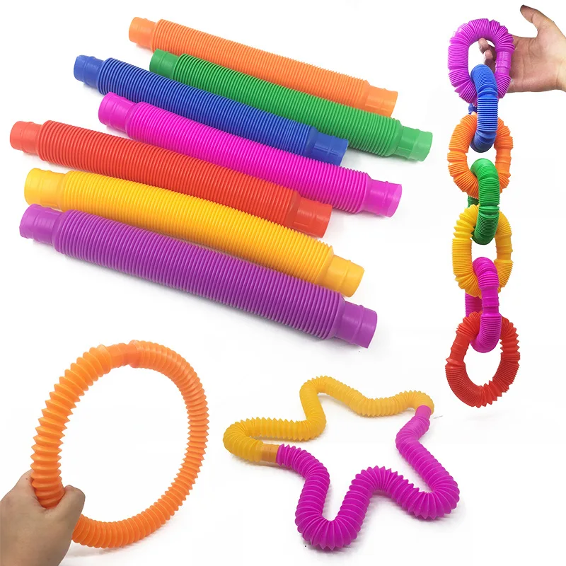 Children Decompression Toy Sensory Stretch Tubes Telescopic Bellows Sensory Toys Funny for Kids(Random Color)