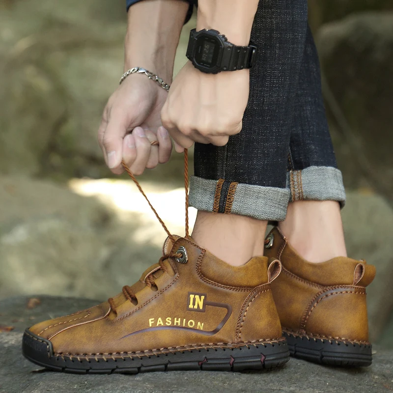 売る Cyytl-メンズアウトドアブーツ,防水性と滑り止めの革製ブーツ,ウィンタースポーツシューズ