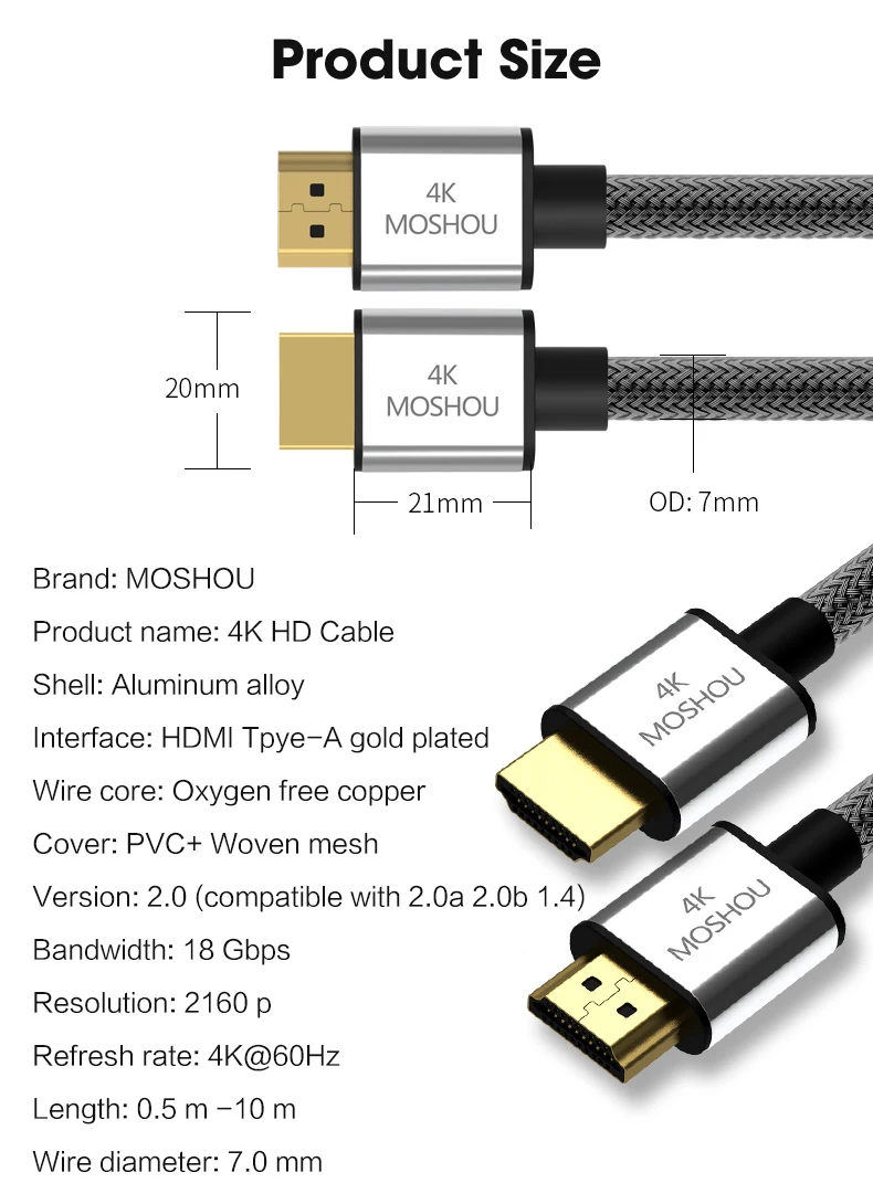 4K@ 60Hz HDMI 2.0b 4K 2,0 2 кабеля MOSHOU HDR ARC 2160P Ethernet видео штекер для телевизоров Samsung PS4 усилитель проектора