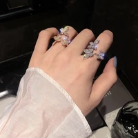 micro inset opening index finger butterfly ring female silver color butterfly full diamond ring women jewelry wedding bands
