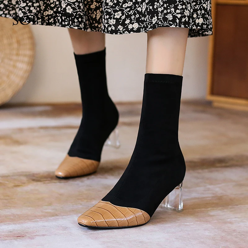 

Женские ботинки из натуральной кожи SOPHITINA, модные сапоги на прозрачном каблуке, стрейчевая ткань, офисная обувь для поездок, SO659