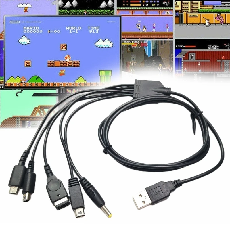 USB-кабель 5 в 1 для зарядки GBA SP/3DS/NDSL/WiiU/PSP 2 м | Электроника