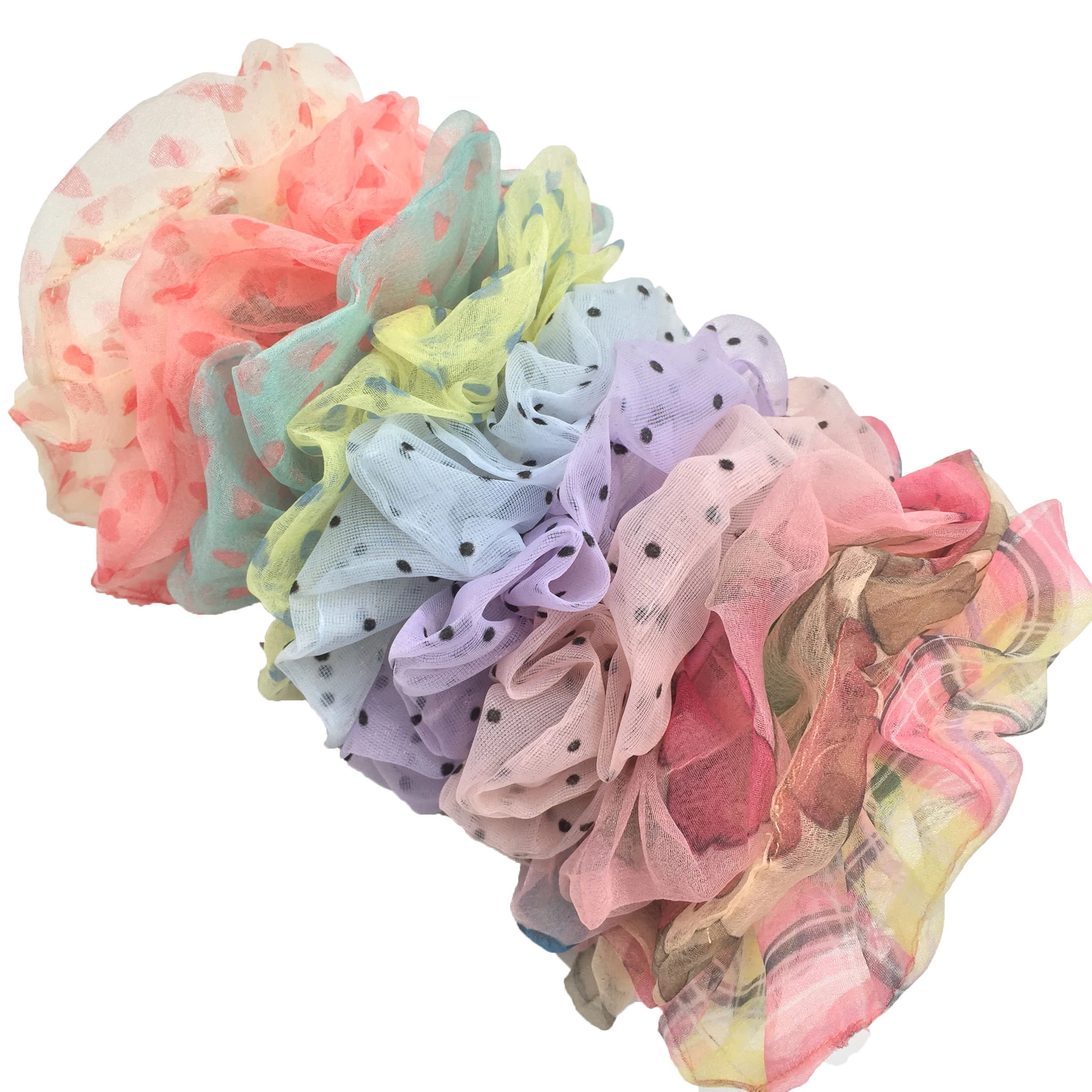

Elastic Hair Rubber Bands for Women Scrunchies Bulk Accessories Headwear Ties Tie Dye Color Chiffon Satin Organza Girls 6pcs/lot
