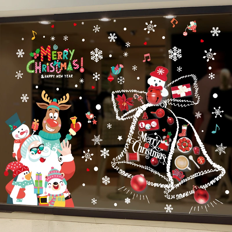 

Santa Claus Bells Snowman Deer Glass Stickers DIY Christmas Wall Decals for Living Room Shop Window New Year Decoration