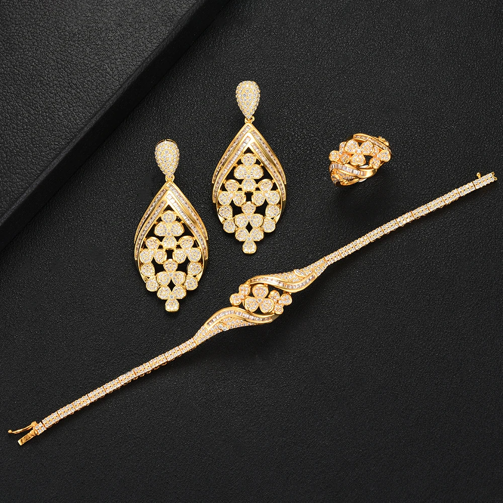 Preço Godki Luxo Flor Dupla Camada Conjuntos De Jóias Para O Casamento Feminino Completo Micro Zircônia Cúbica Vestido Gargantilha Colar Brinco Conjuntos