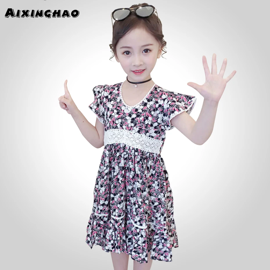 Платье для девочек кружевное праздничное платье детское летнее с цветочным