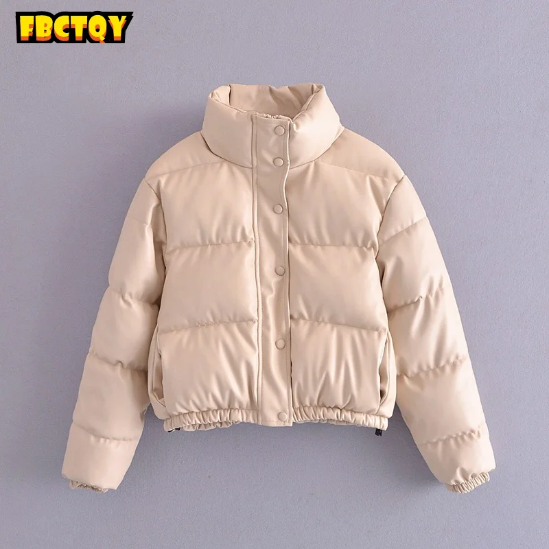 

Za 2021 RA women's autumn new simple style solid color stand collar leather cotton coat bread coat women winter coats coat