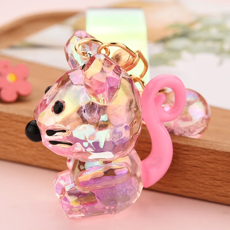 

Fashion Acrylic Gradual Change Colorful Sitting Key Chain Creative Crystal Mouse Pendant Men And Women Schoolbag Accessories