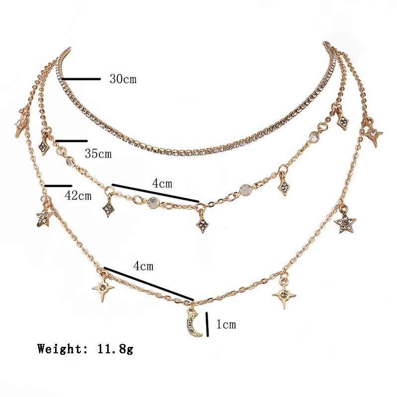 3 шт./компл. женские ожерелья изысканные кристаллы луна звезды кулон бисер