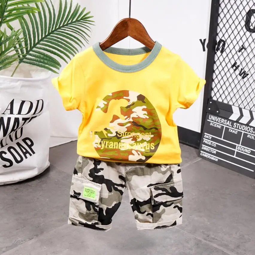 

Kid Boy Clothing Set Boys Clothes Summer Children Toddler Outfits boys yellow T-shirt +camouflage tooling shorts 2-9 Years
