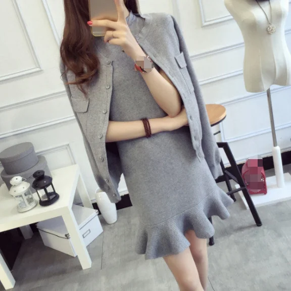 Комплект из 2 предметов зимний Кардиган топ с длинными рукавами и юбка комплект